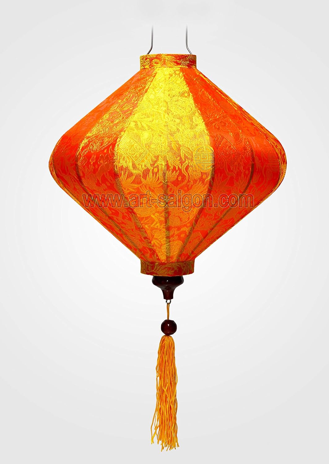 Lampion, asiatische Hoi an Seide, Orange, T – Ø 39 cm – Laterne aus Stoff, Bambus und Holz – Handwer