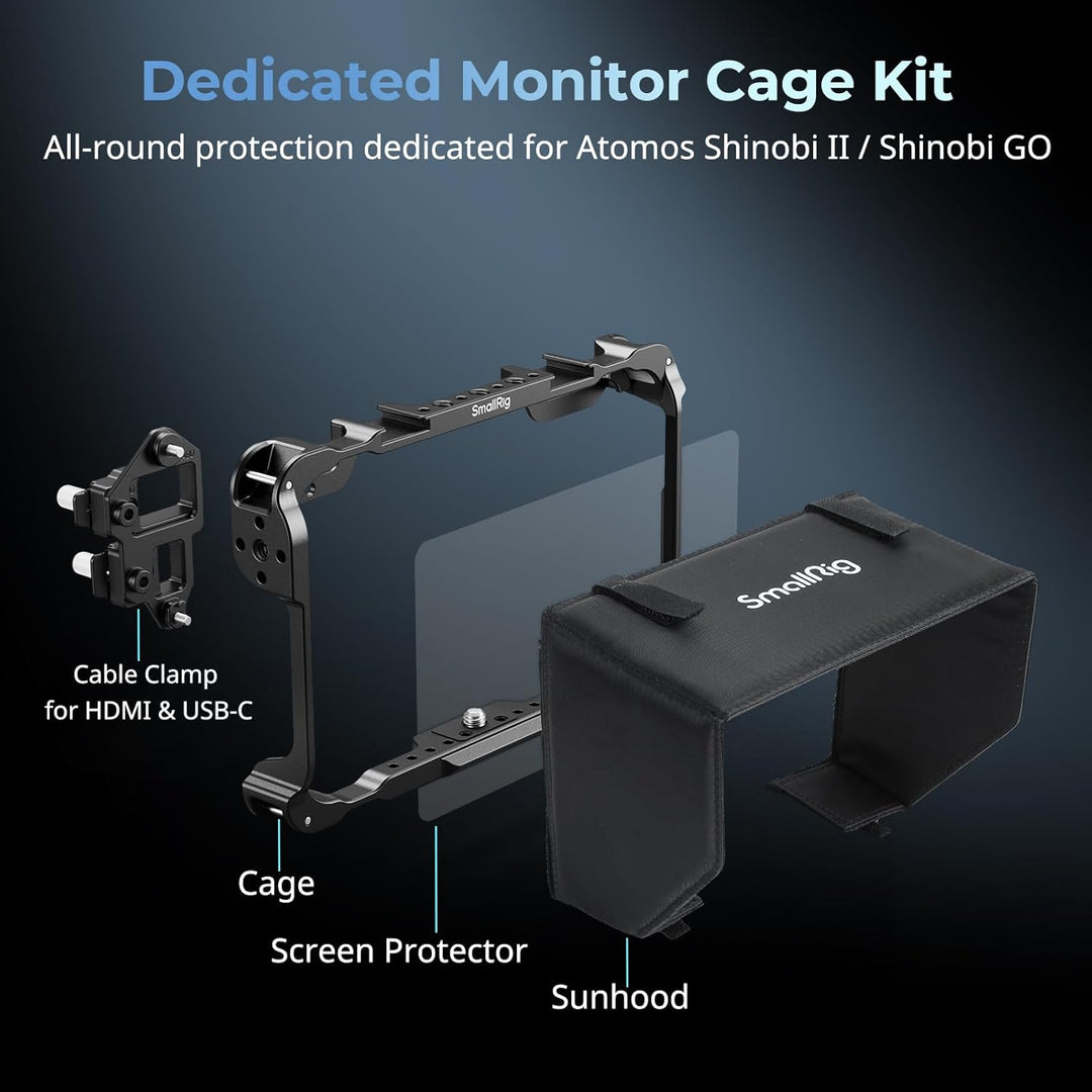 SMALLRIG Monitorkäfig-Kit für Atomos Shinobi II/Shinobi GO, mit Sonnenschutz, mit Displayschutz, nur