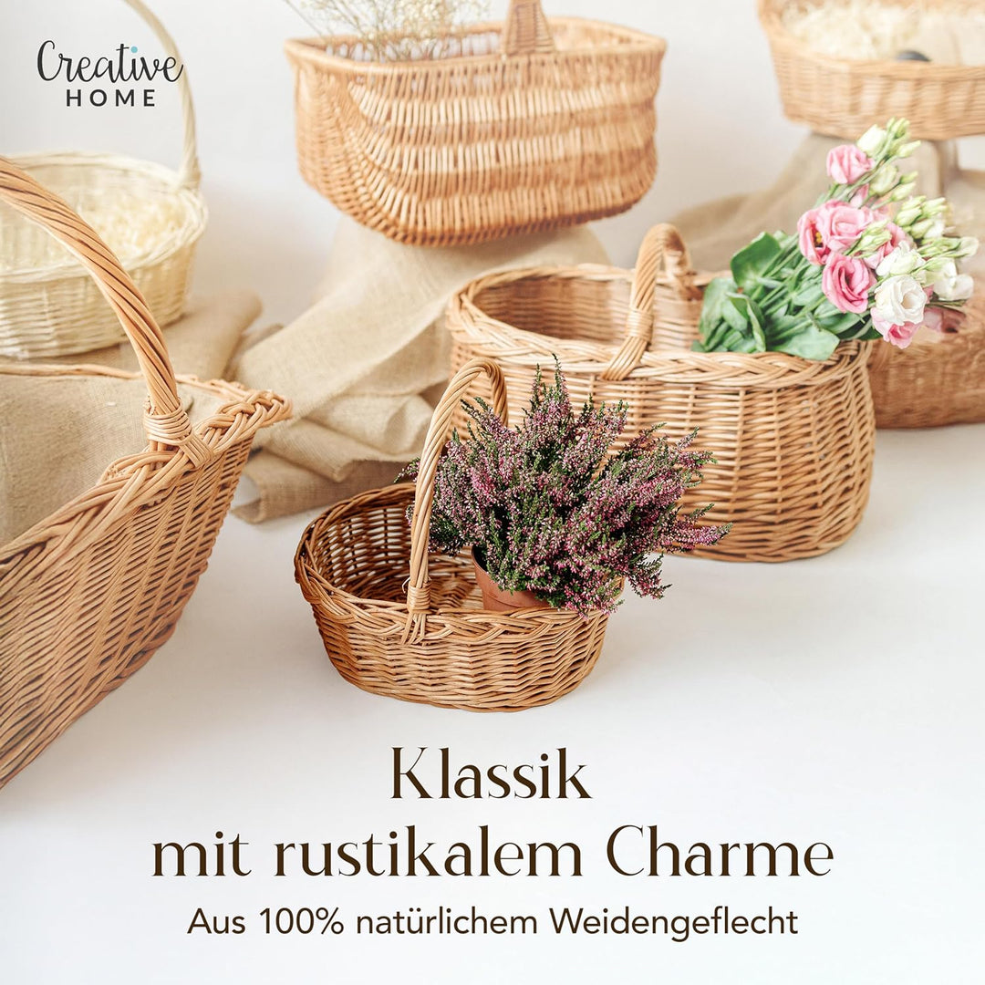 Creative Home Osterkörbchen Osterkorb Picknickkorb Weidenkorb mit Henkel Einkaufskorb | 30 x 27 x 24