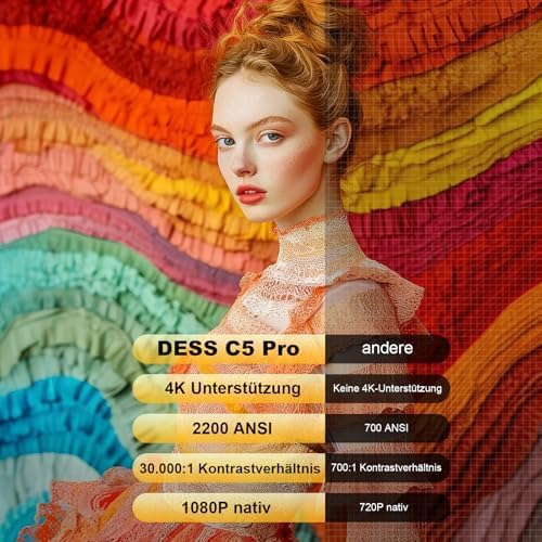 Beamer-4K[2200ANSI&Autofokus/Trapezkorrektur] Tageslicht Beamer mit WiFi 6 Bluetooth,DESS Full-HD 10