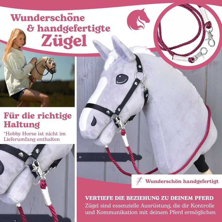 LarDen Hobby Horse Zubehör - Zügel | Czi-Czi (Rot) | Handgefertigt | Steckenpferd, Stockpferd, Hobby