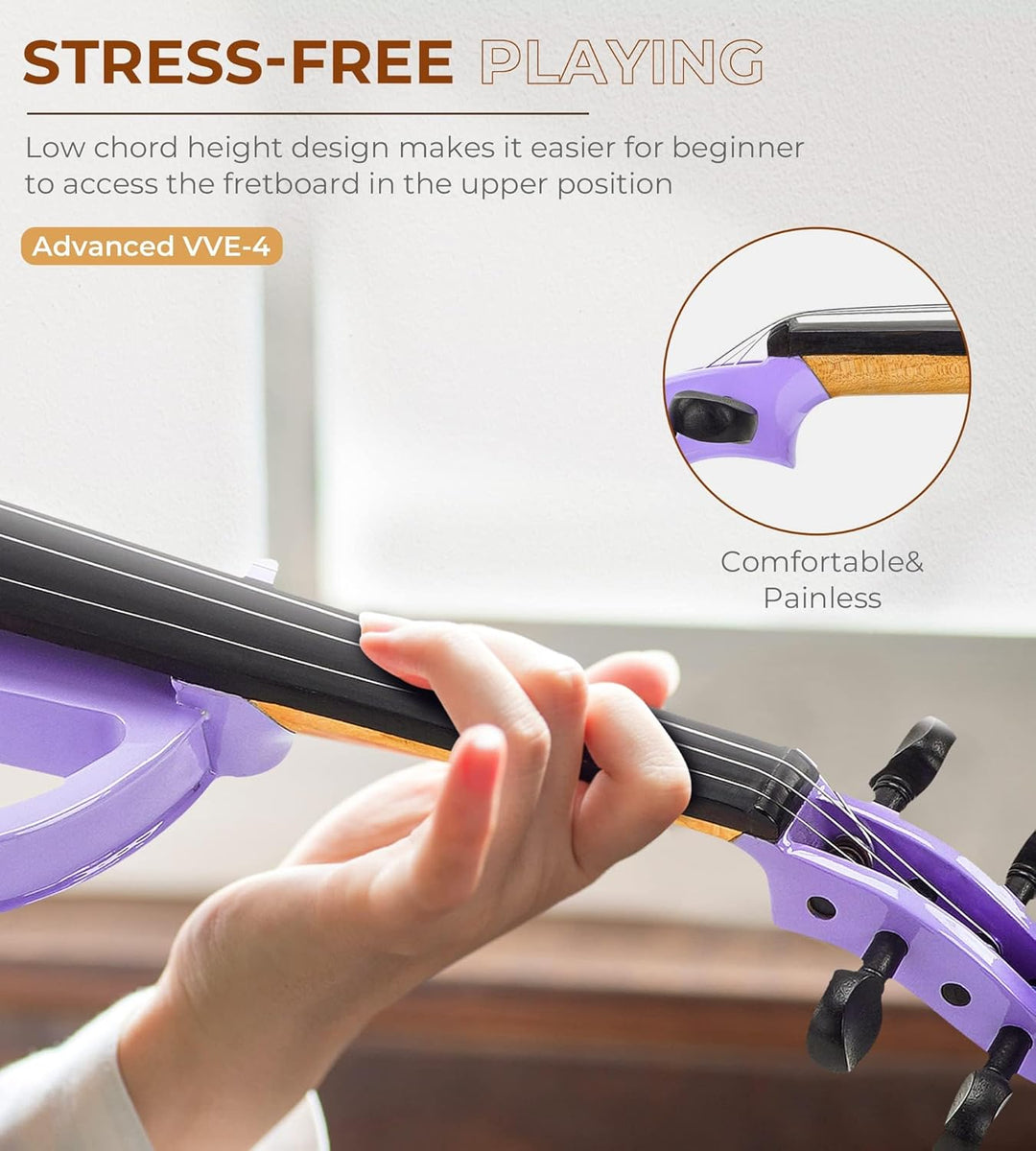 Vangoa 4/4 Elektrische Violine Stille Geige aus Massivem Holz mit Kolophonium, Tragetasche, Kabel, S