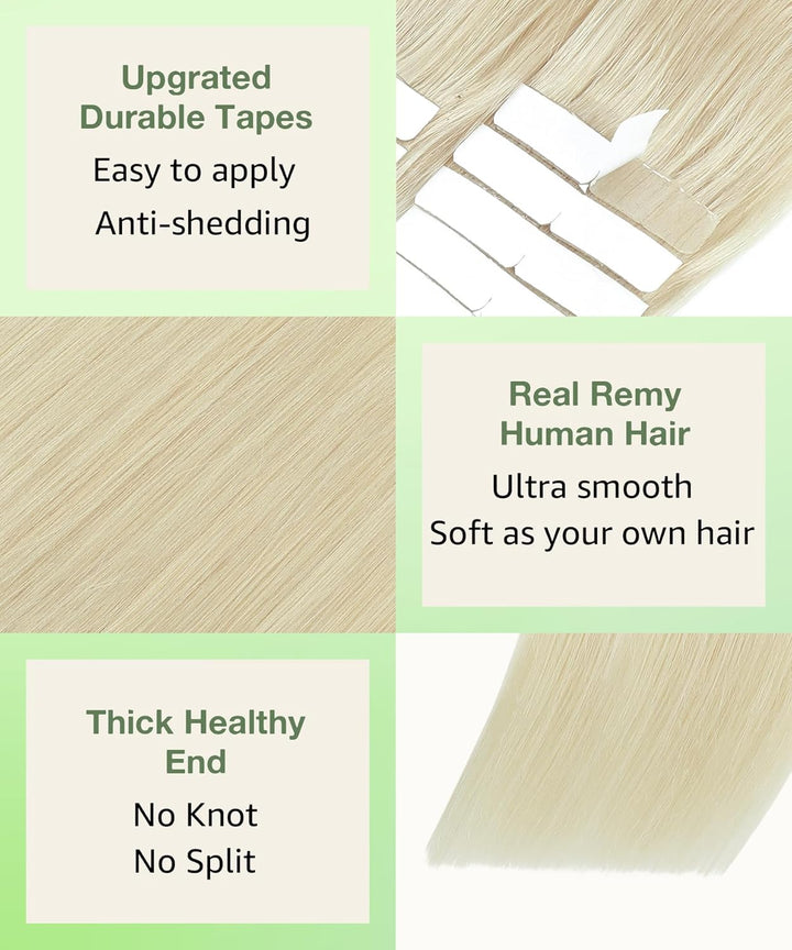 SURNEL Band in Haarverlängerungen weiche gerade unsichtbare Remy Echthaar Farbe 60 Platinblond kein