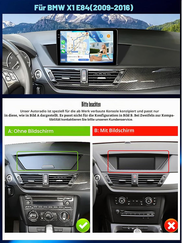 CAMECHO 4G+64G Android 15 Autoradio mit Navi für BMW X1 E84 2010-2016,Doppel Din 10" Auto Radio Touc