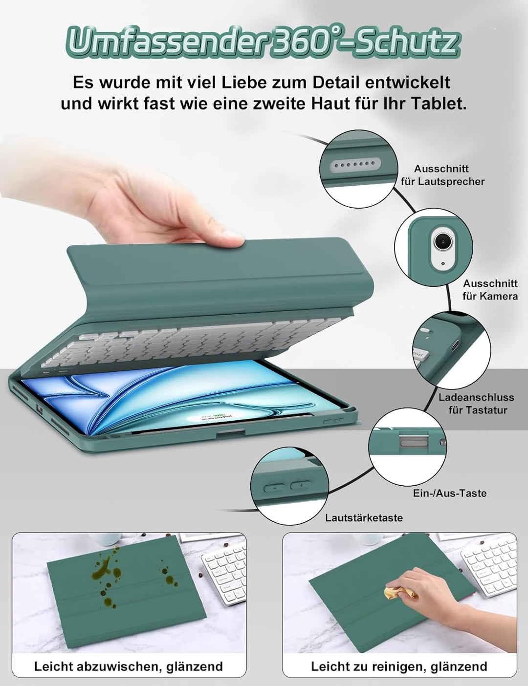 Tastatur Hülle für iPad Air 11 Zoll (M3/M2) - Soft TPU Rückseite Gehäuse Schutzhülle mit Pencil Halt