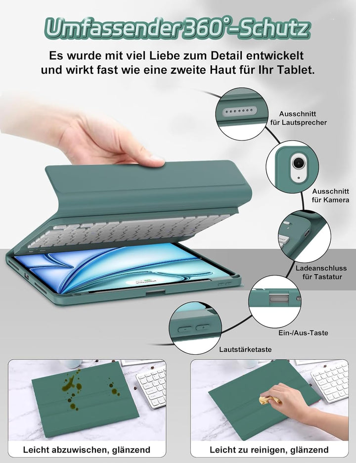 Tastatur Hülle für iPad Air 11 Zoll (M3/M2) - Soft TPU Rückseite Gehäuse Schutzhülle mit Pencil Halt