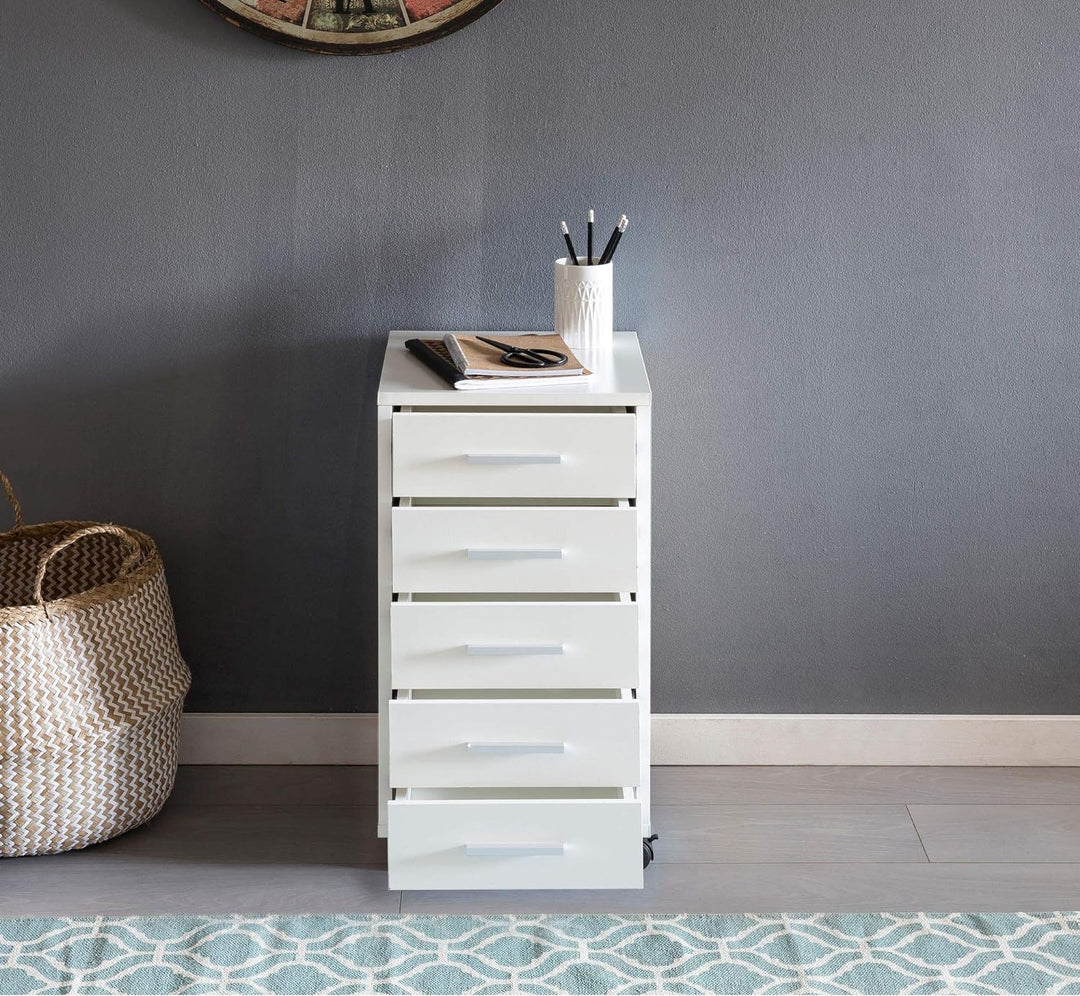 Schubladenschrank ITTER Holz: 5 Schubladen, Rollen, melaminharzbeschichtet - KADIMA DESIGN. Farbe: W