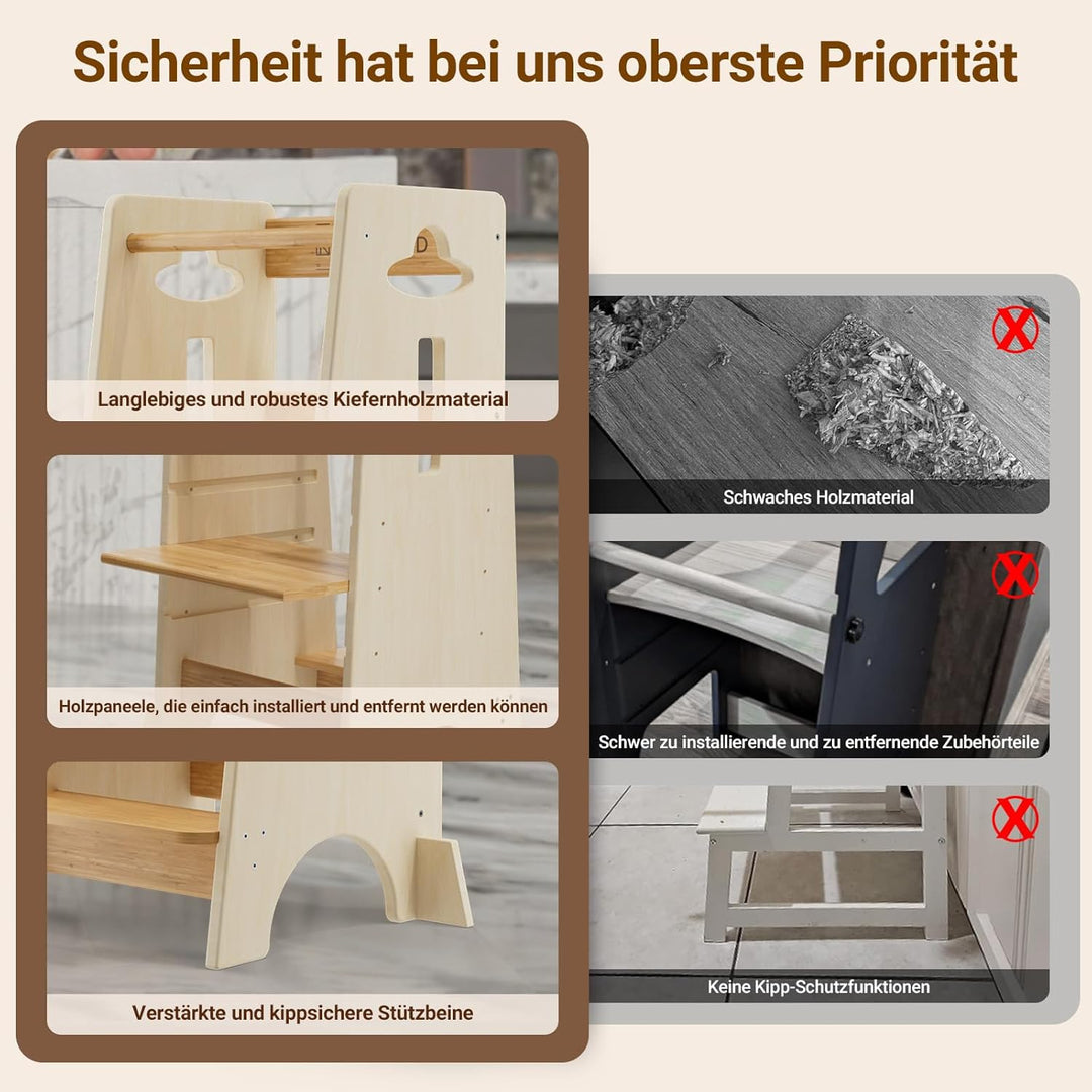 COSYLAND Lernturm ab 1 Jahr - Höhenverstellbarer Learning Tower für Kinder (3-stufig) - Montessori L