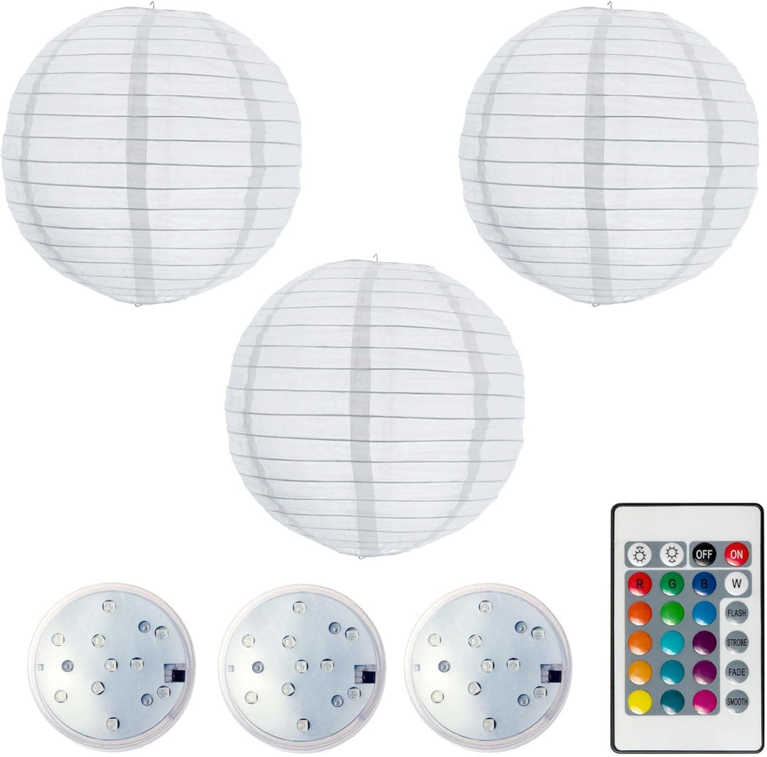 Hellum LED Lampion aussen mit Fernbedienung, weisse Lampions mit bunt LED, 3x30cm wetterfest Lampens
