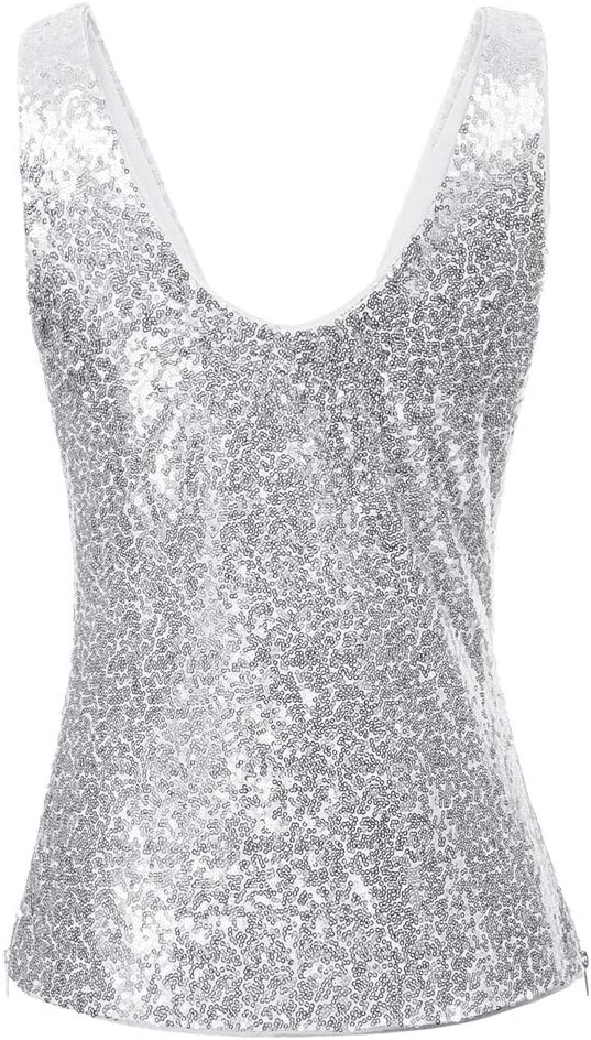 GRACE KARIN Damen Pailletten Tops Sparkle Shimmer Weste Ärmellos V-Ausschbitt U-Back Side Split Blus