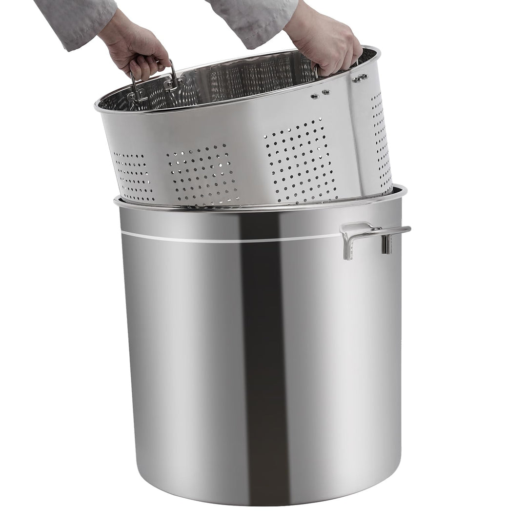 Suppentopf mit Deckel und Korb, 50L Edelstahl Kochtopf, Universaltopf mit Siebeinsatz, Frittiertopf