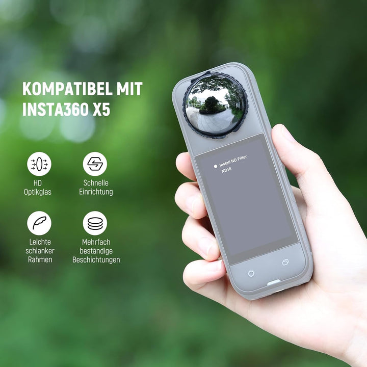 NEEWER ND Filter kompatibel mit Insta360 X5, ND16 Objektiv Filter Set, 4 Stop Lichtreduzierung, aufs