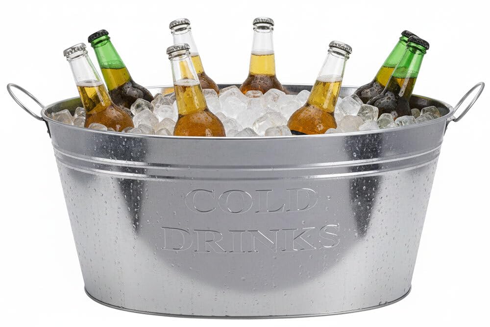 zeitzone Getränkekühler Zinkwanne XL Cold Drinks Grosser Sektkühler mit Henkel für Flaschen Gartenpa