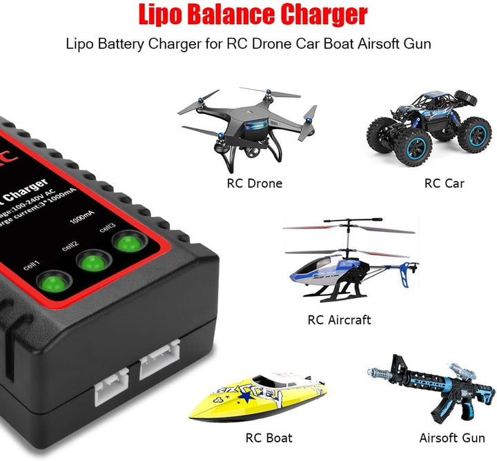 Haisito B3 Lipo Ladegerät für 2S 3S Akku (7.4V, 11.1V), Kompaktes Airsoft-Schnellladegerät (100-240V