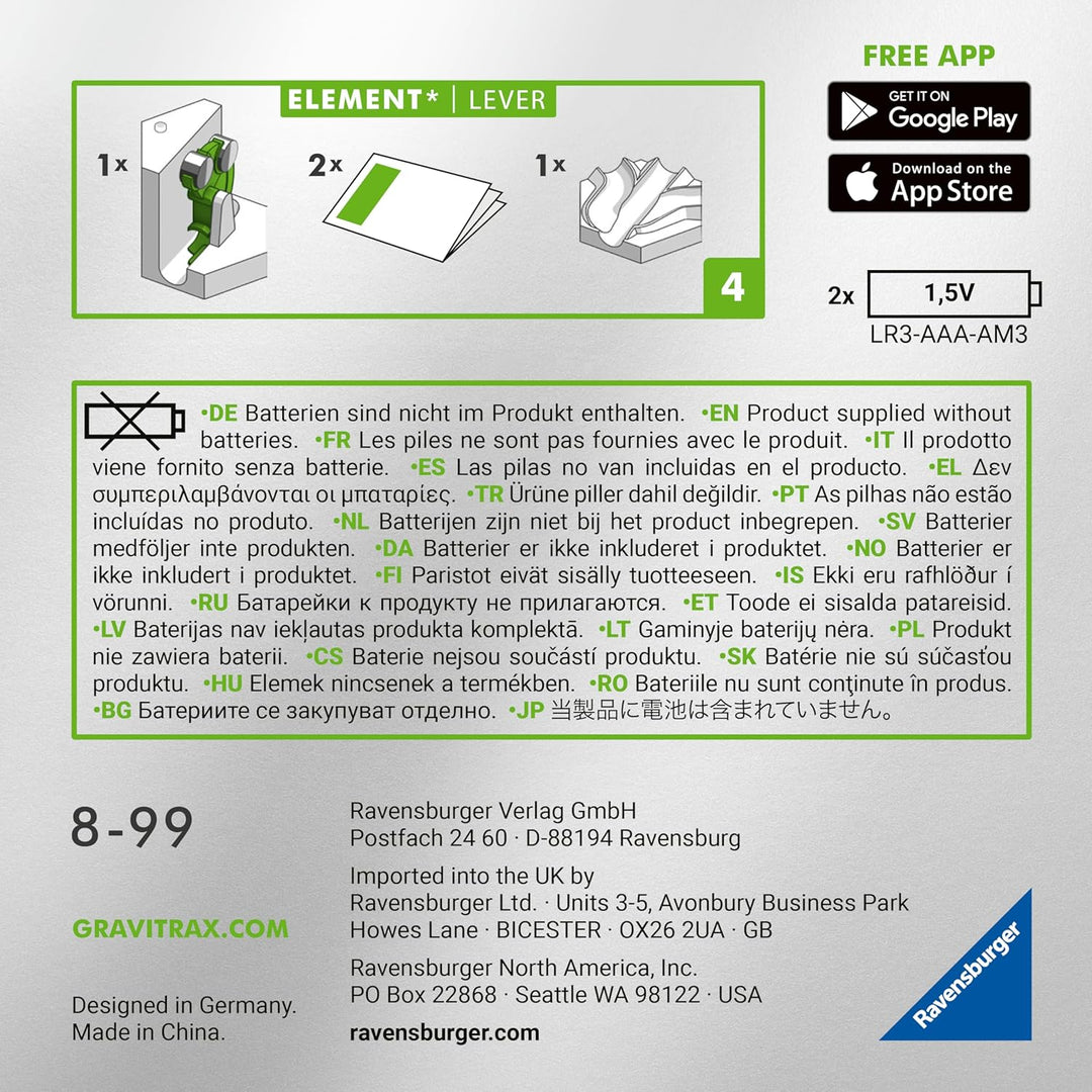 Ravensburger GraviTrax Power Element Lever. Elektronisches Zubehör für Kugelbahnen für Kinder ab 8 J