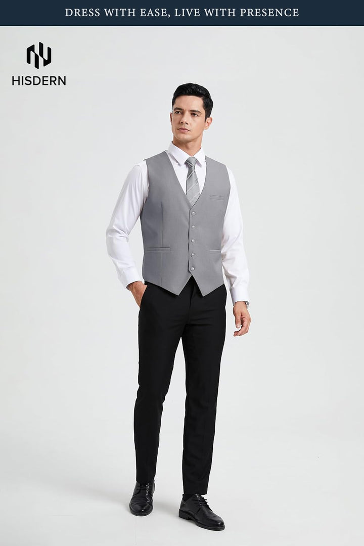 HISDERN Herren Formale Hochzeit Party Weste Baumwolle Einfarbig Weste XS Hellgrau, XS Hellgrau