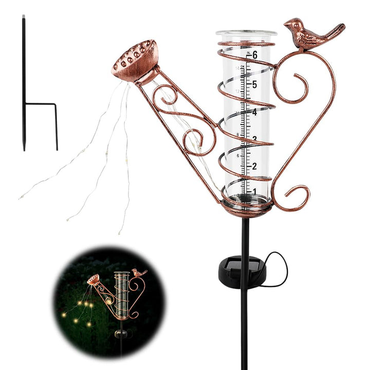 Regenmesser für Garten Frostsicher, Niederschlagsmesser mit Erdspiess und Licht, Outdoor Regenmesser