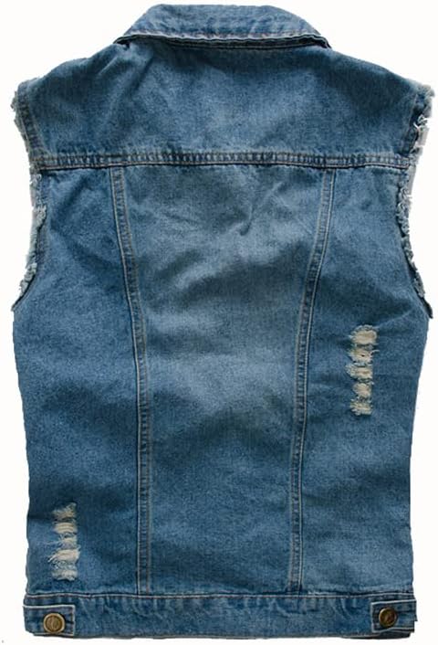 Herren Denim Westen Zerrissen Casual Ärmellos Biker Fashion Jeansweste, Blau
