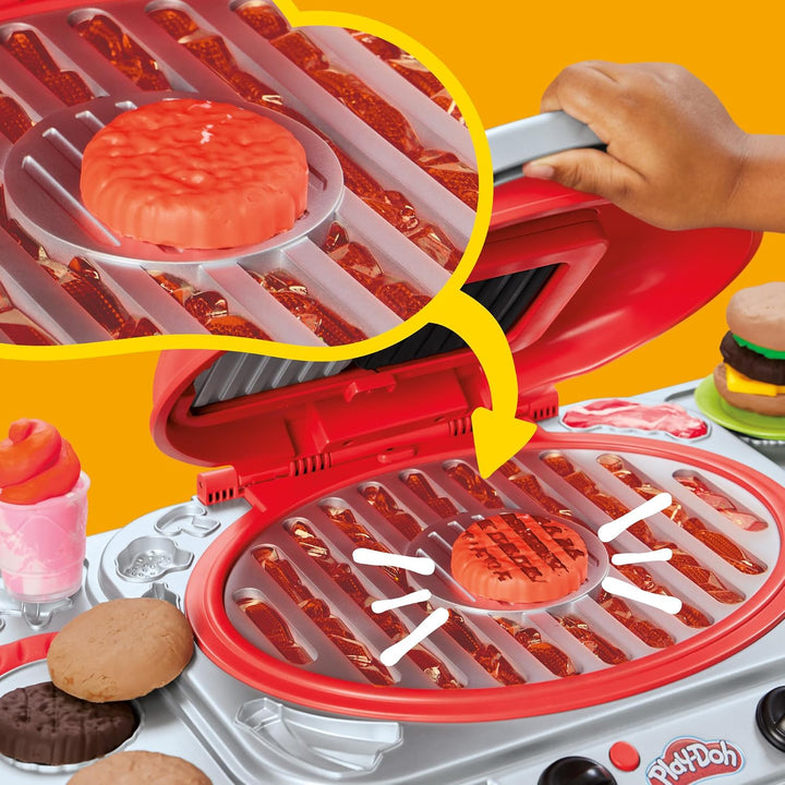 Play-Doh Grillparty Spielzeug, Grill-Station mit Formen, Accessoires und 6 Dosen Knete zum Basteln,