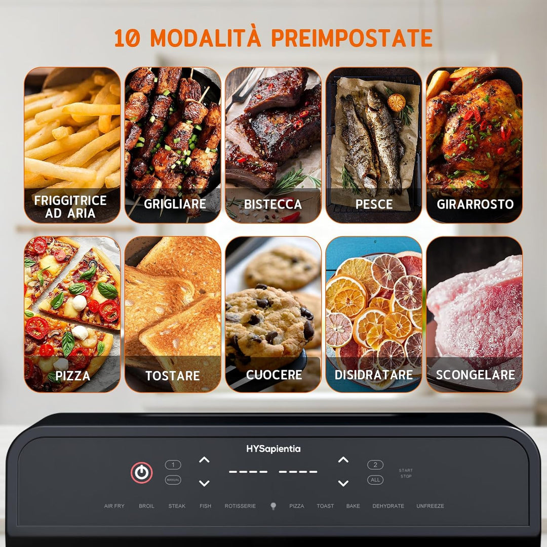 HYSapientia 22 Liter Backofen Heissluftfritteuse Doppelkorb Heissluftfritteuse 2400W Luftfritteuse 2
