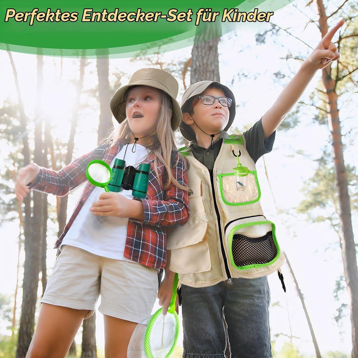 Forscherset für Kinder, Exploration Spielzeug mit Weste, Hut und Kindern Fernglas, Kindern Campingau