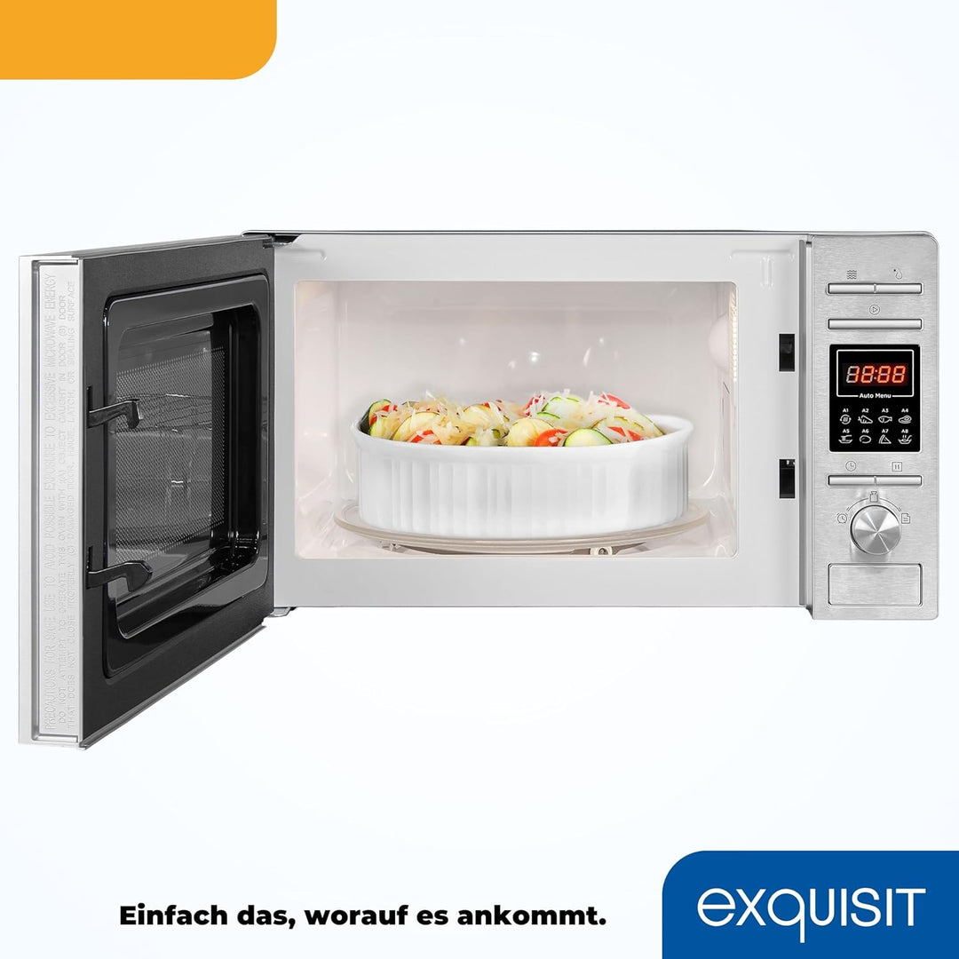 Exquisit Mikrowelle MW 820 DI | Stanfgerät | Silber | 25,5 cm Drehteller | 20 L Garraum | Beleuchtun