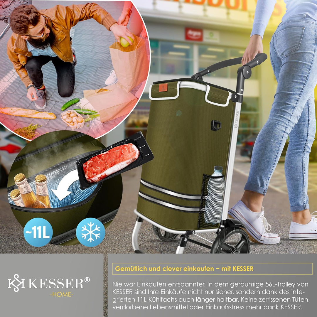 KESSER® Einkaufstrolley klappbar mit 56L Kapazität und belastbar bis 50kg | 3in1 Trolley Sackkarre &