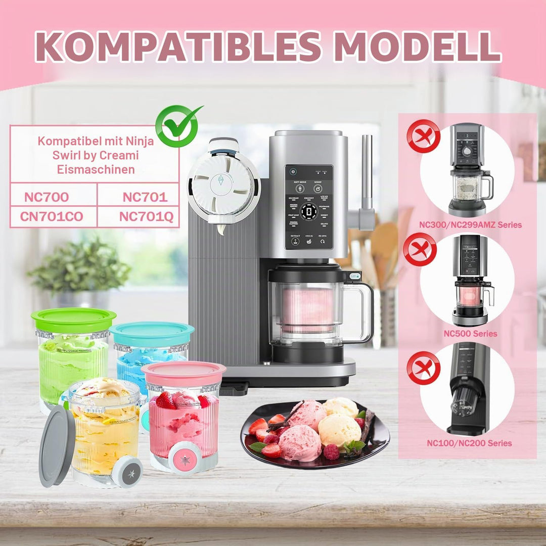 Für 4 Stück Ninja Creami Behälter 680 ml Eisbehälter für NC700 NC701EU Serie, Eiscreme Behälte mit D