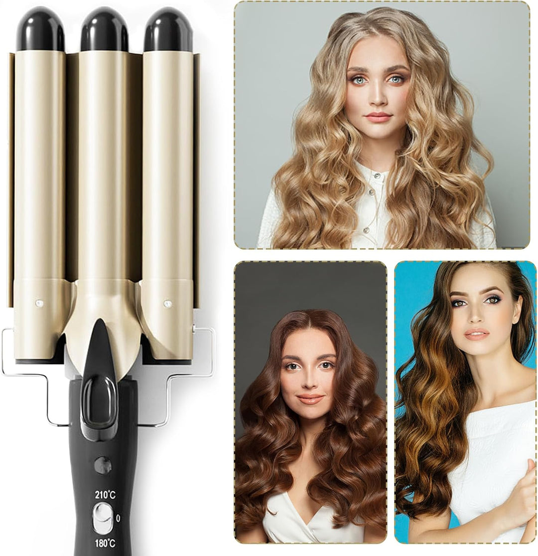 Lockenstab 3 Fässer Welleneisen 22mm Mit 2 Clips und Handschuh | Grosse Welleneisen für Haare Beach