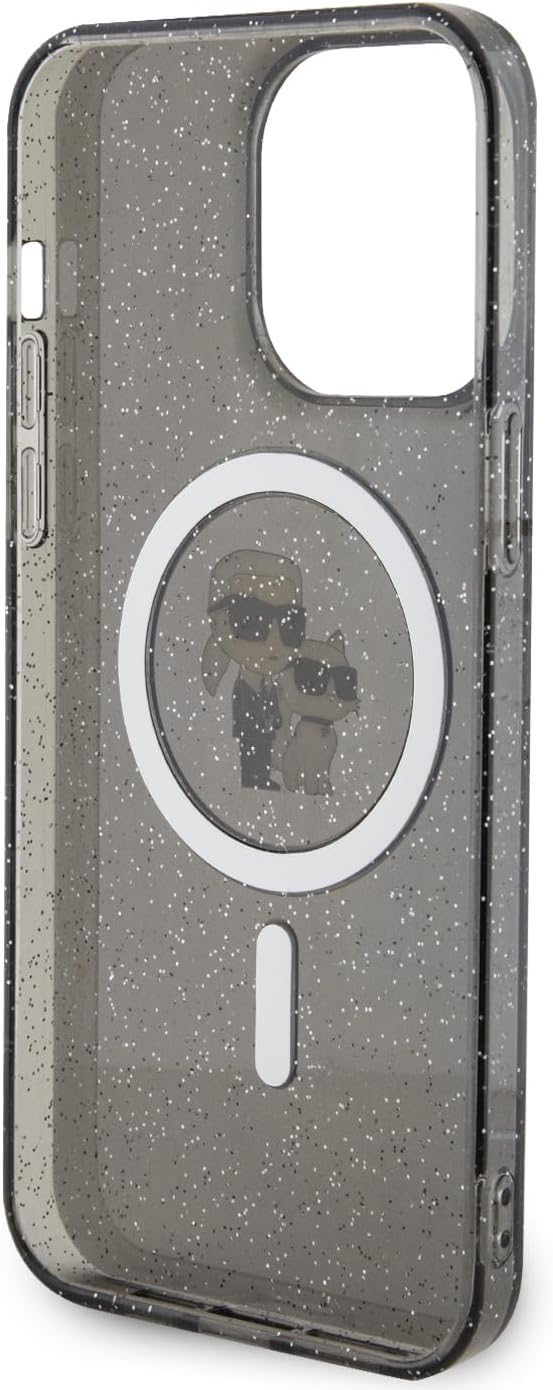 CG MOBILE Karl Lagerfeld Magfit Glitzer Hülle für iPhone 15 Pro Max (Schwarz), Schwarz