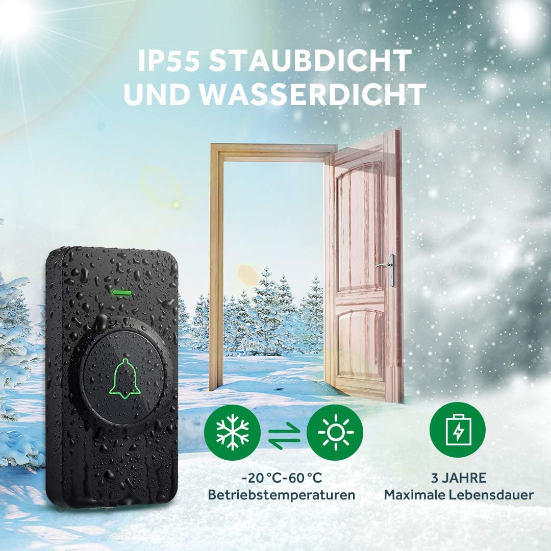 Mini Funkklingel Wasserdicht, AVANTEK CB-11 Kabellose Türklingel 300M Funk Reichweite Haustür Klinge
