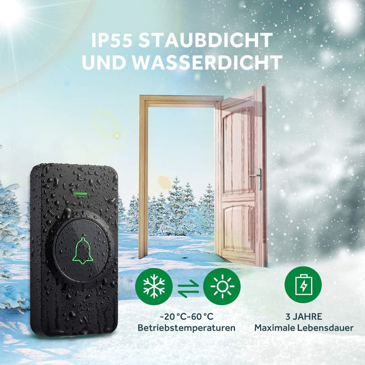 Mini Funkklingel Wasserdicht, AVANTEK CB-11 Kabellose Türklingel 300M Funk Reichweite Haustür Klinge
