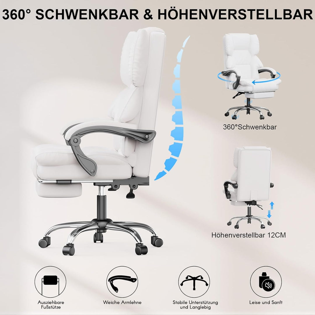 naspaluro Chefsessel Bürostuhl mit Fussstütze, Schreibtischstuhl Ergonomisch, PU Leder Computerstuhl