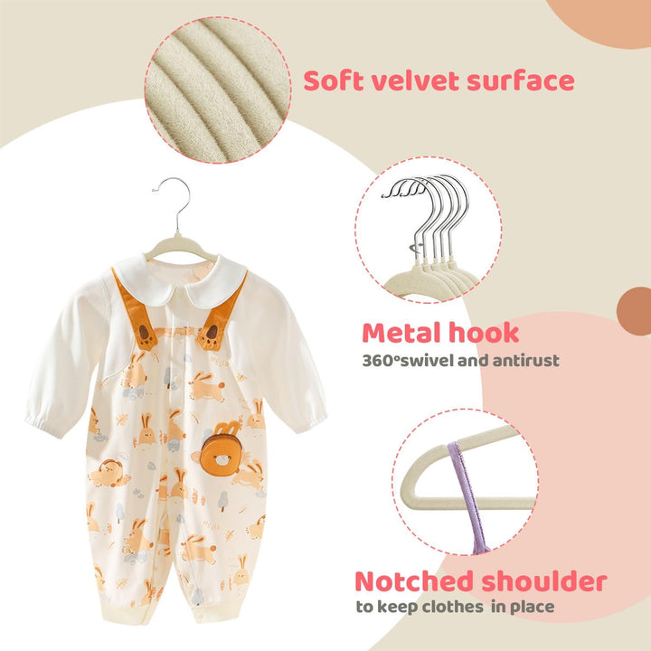 ManGotree 28 cm Baby-Samtbügel, rutschfeste Kinderkleiderbügel mit 360°-Drehhaken, Ultradünne Filz-K