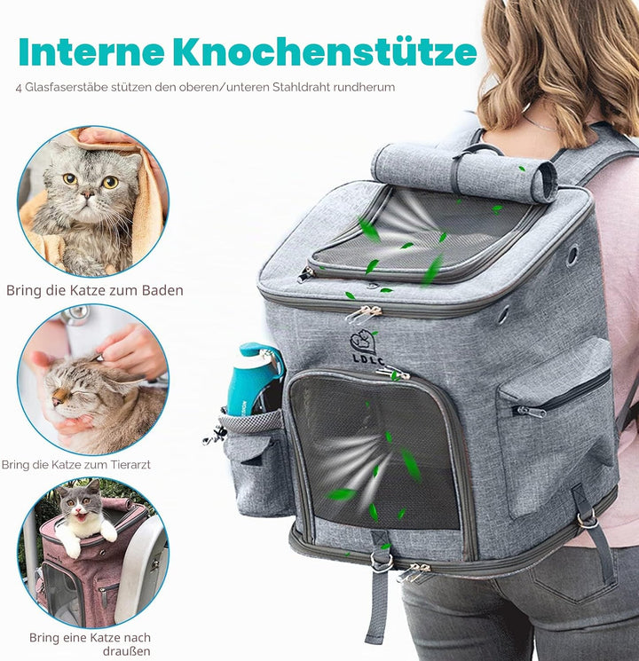 PETCUTE Hunderucksack,Faltbarer Katzenrucksack für Katzen und Hunde mit Abnehmbare Matte,Atmungsakti