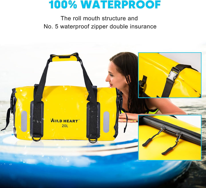 WILD HEART wasserdichte Tasche für Kajakfahren, Camping, Boot, Radfahren 20L 30L 40L 20L Gelb, 20L G