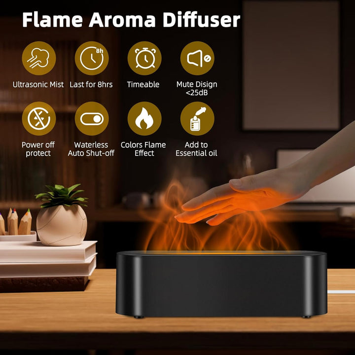 Aroma Diffuser mit Flammeneffekt, Diffusor für Ätherische Öle 150ml, Aromatherapie Luftbefeuchter mi