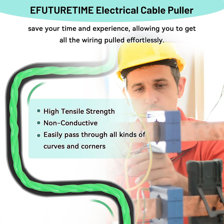 EFUTURETIME Einziehhilfe Kabel 50M Glasfaser Kabeleinziehband für Kabel, 4.5mm Zugdraht für Leerrohr