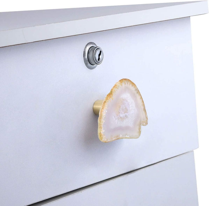 KYEYGWO 4 Stück Natürliche Farbe Unregelmässig Achat Scheiben Möbelknöpfe mit Schraube, Messing Schu