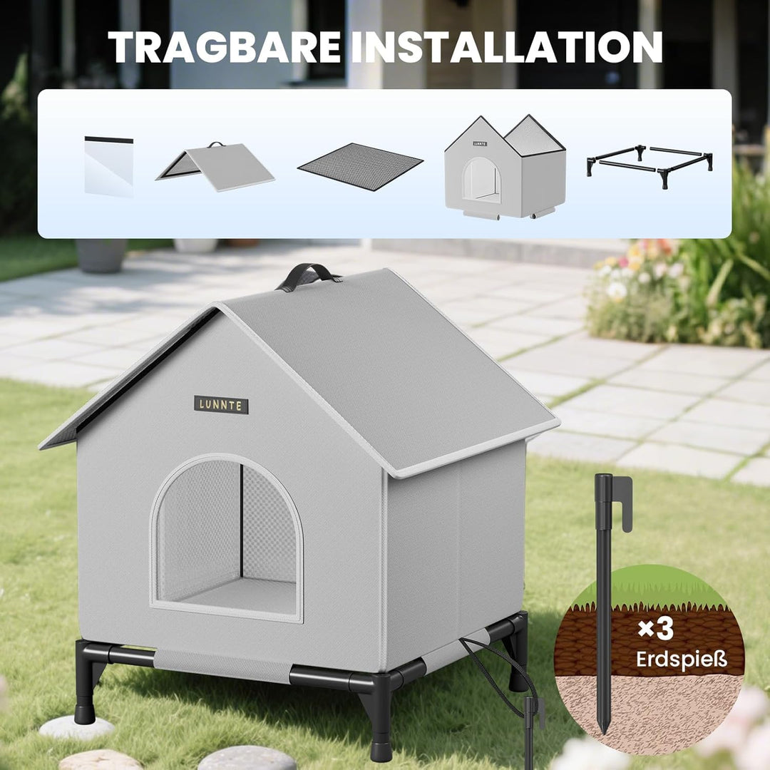 Outdoor Katzenhaus mit Erhöhten Design, Wasserdicht Katzenhaus für Draussen, Warm Hundehöhle mit Tür