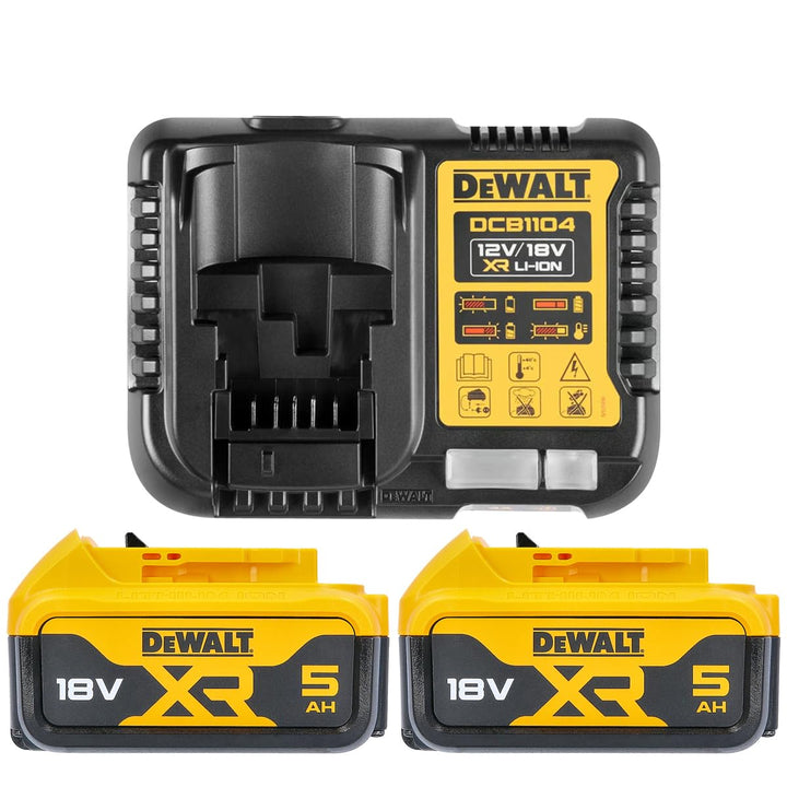 Dewalt B DCB184 5,0 Ah 18 V XR Lithium-Ionen-Akku Doppelpack + DCB115 Ladegerät, Gelb, 2 x 5.0Ah & D