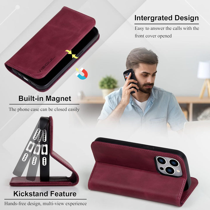 VISOUL Hülle für iPhone 14 Pro Max Handyhülle [Erstklassiges Echtleder] [Schützt vor Stoss] [Kartenf