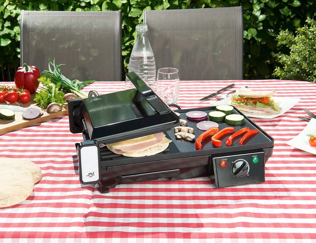 Rosenstein & Söhne Grill: Elektrischer 2in1-Tischgrill mit Kontaktgrill, Grillplatte, 2.000 Watt (El