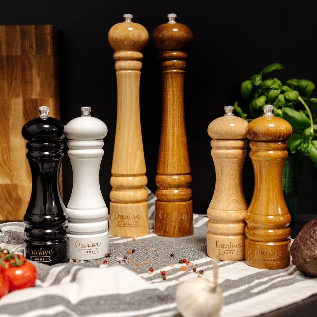Creative Home Grosse Salz und Pfeffermühle Holz | Set von 2 Mühlen mit Mini-Holzschaufel | 18cm Höhe