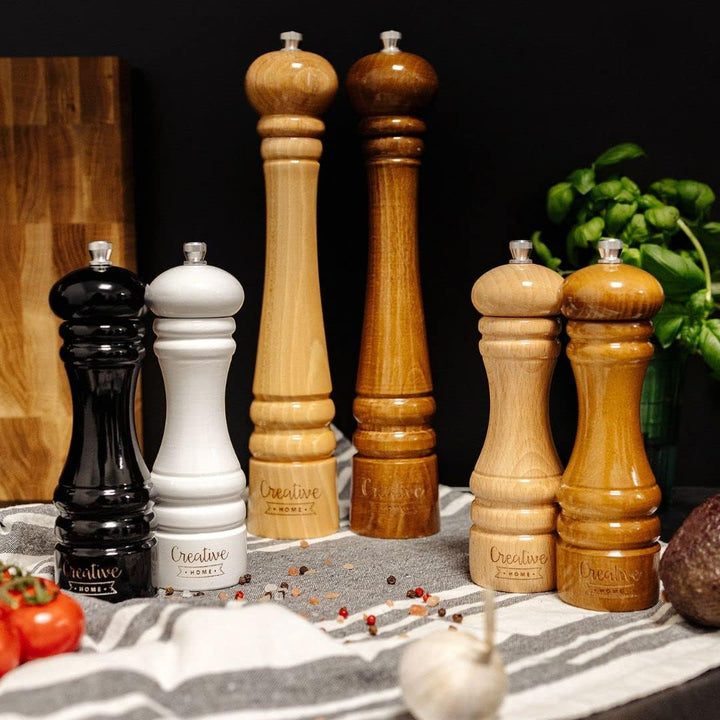 Creative Home Grosse Salz und Pfeffermühle Holz | Set von 2 Mühlen mit Mini-Holzschaufel | 18cm Höhe
