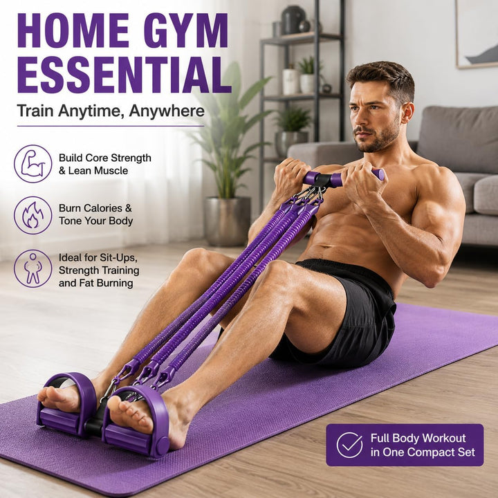 Bauchtrainer, Widerstandsband-Set mit Verstellbaren Griffen, 45kg Einstellbar für Sit-Ups, Bein- und