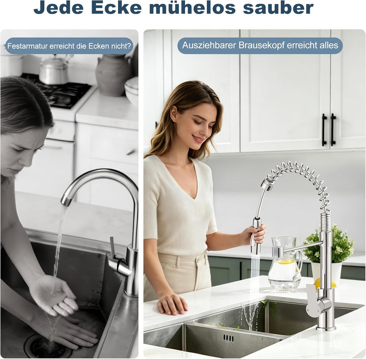 Wasserhahn Küche, Lagontap Elegante Hochdruck Küchenarmatur mit Herunterziehbarer Brause, Zwei Sprüh