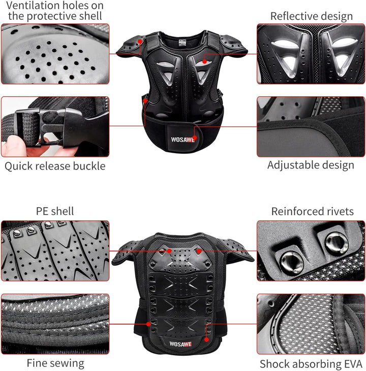 WOSAWE Kinder Motorradjacke Brustpanzer Weste-Schutz Motocross Enduro Sport mit Protektoren für 4-15