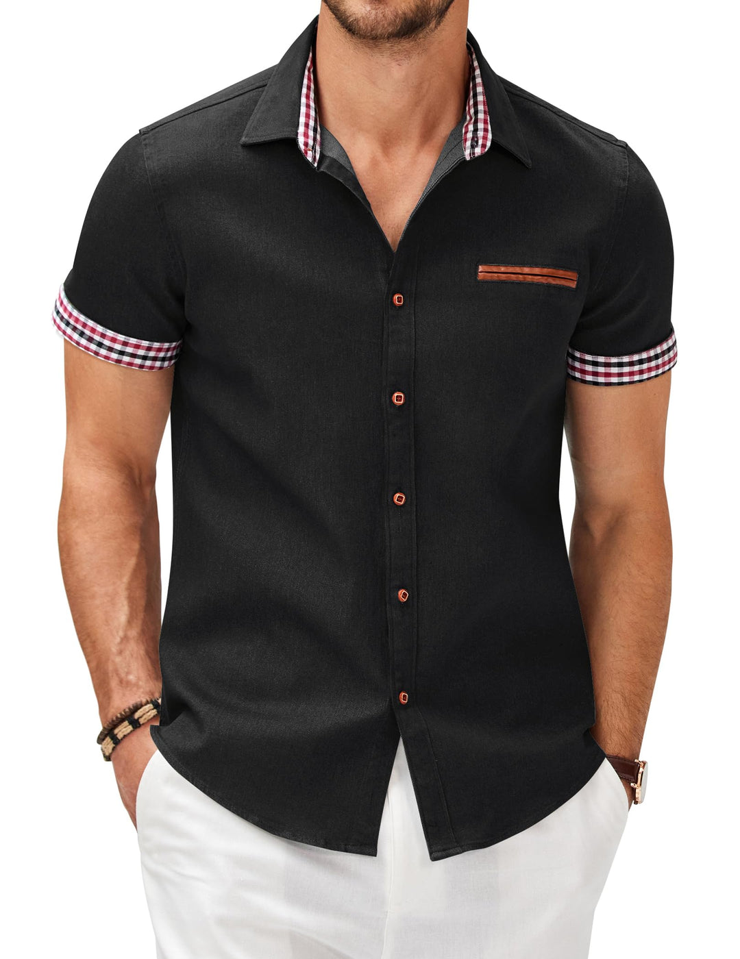 COOFANDY Herren Hemd Kurzarm Jeanshemd Slim Fit Baumwolle Vintage Freizeithemd Sommer Hemden Für Her