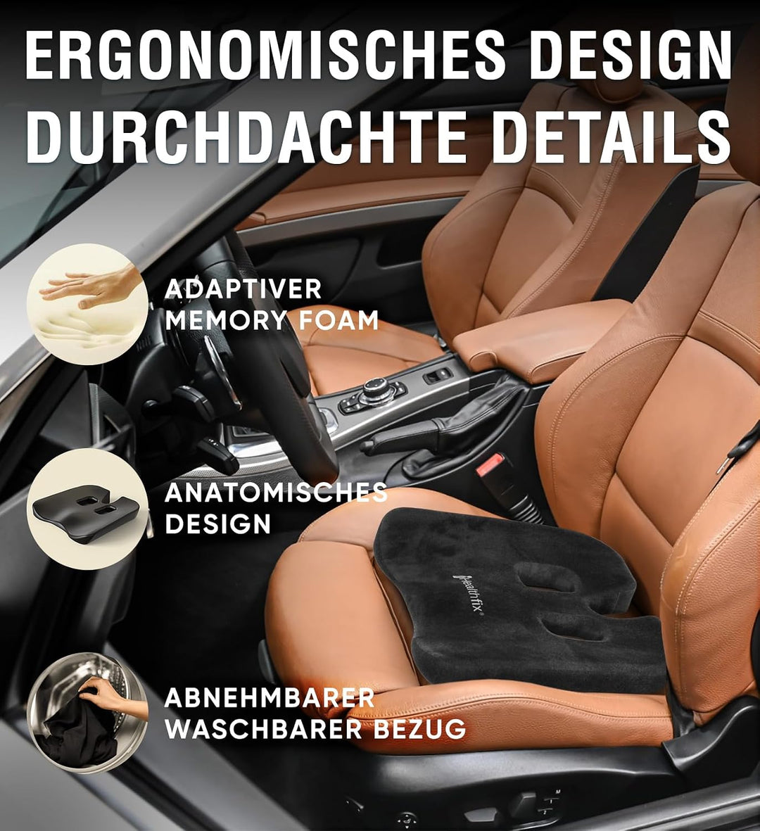 Healthfix® Auto Sitzkissen | Verbessert Sitzhaltung und lindert Sitzschmerz | Orthopädisches Sitzkis